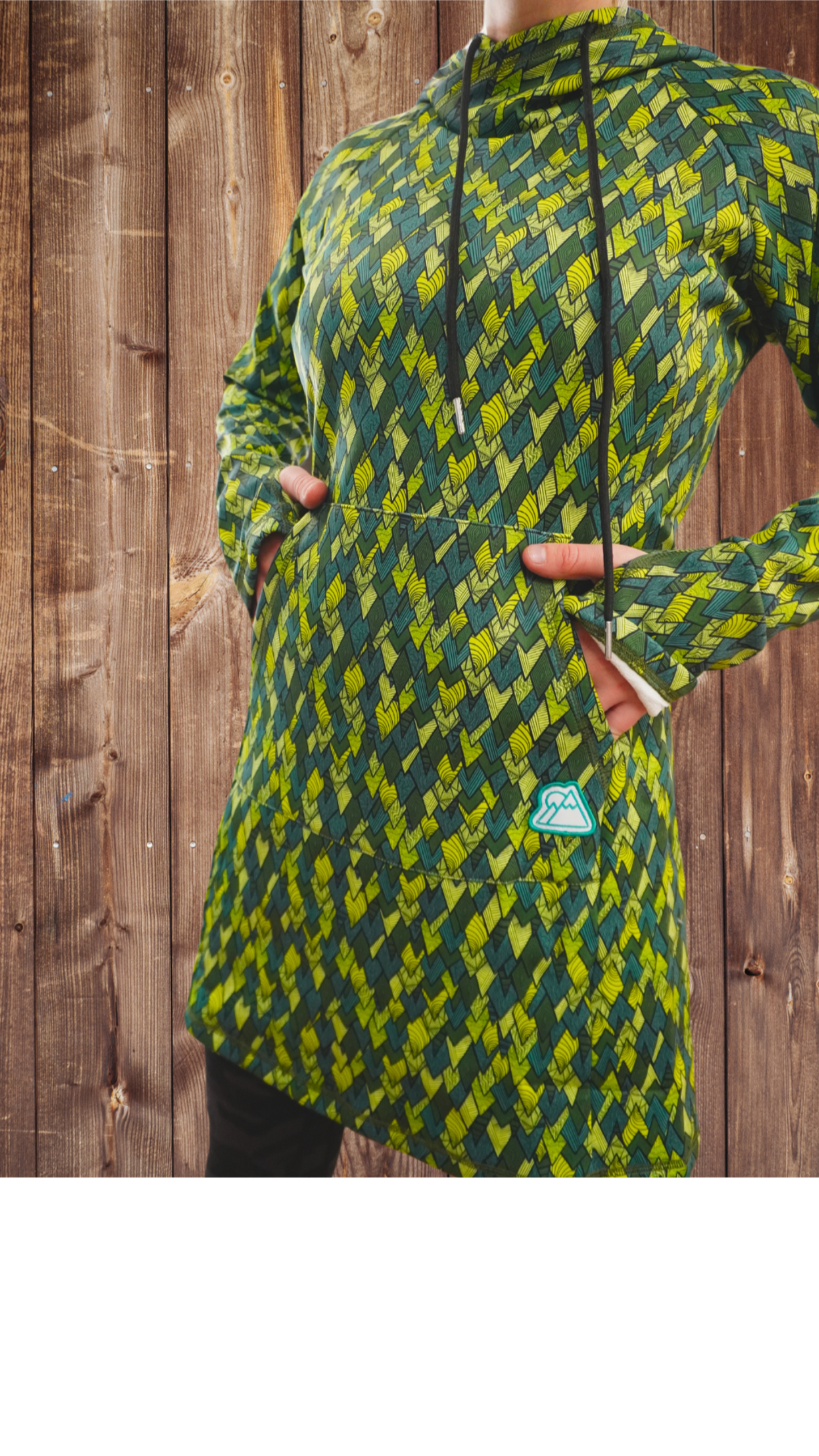 'Maeven' Printed Fleece Dress / Geometric Forest