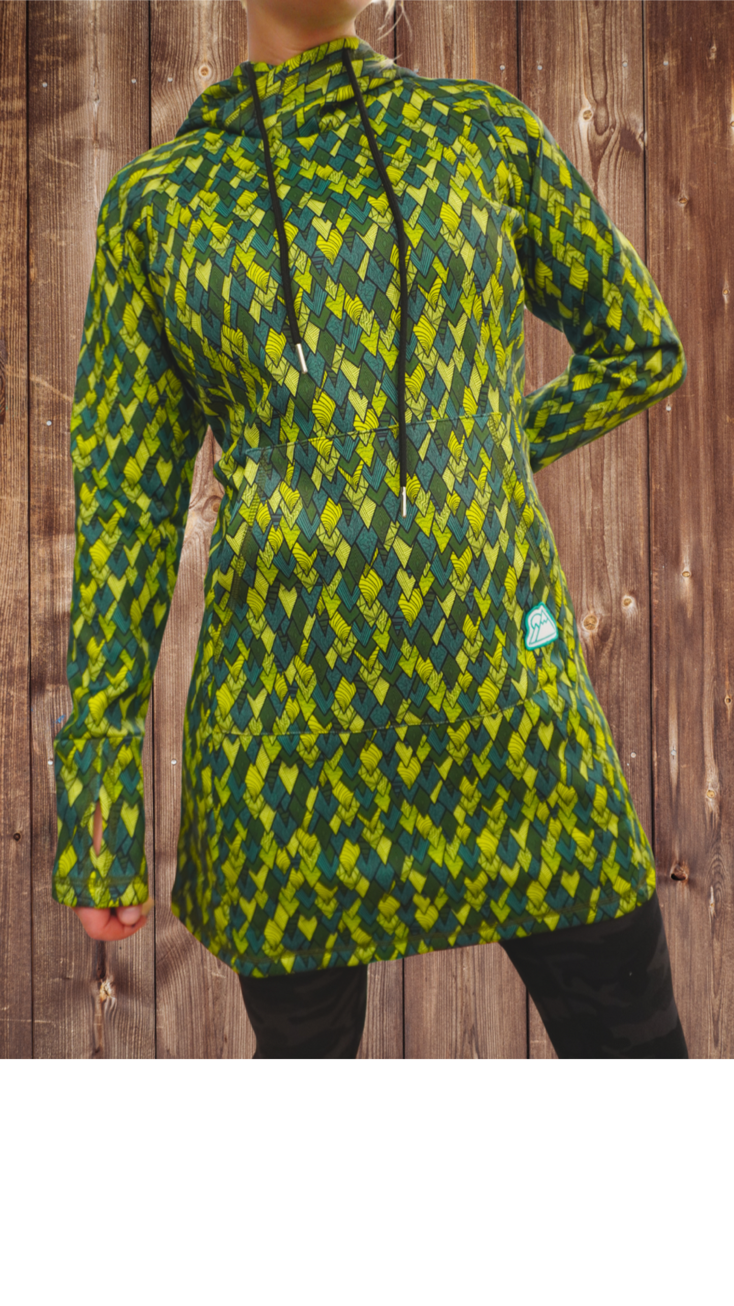 'Maeven' Printed Fleece Dress / Geometric Forest